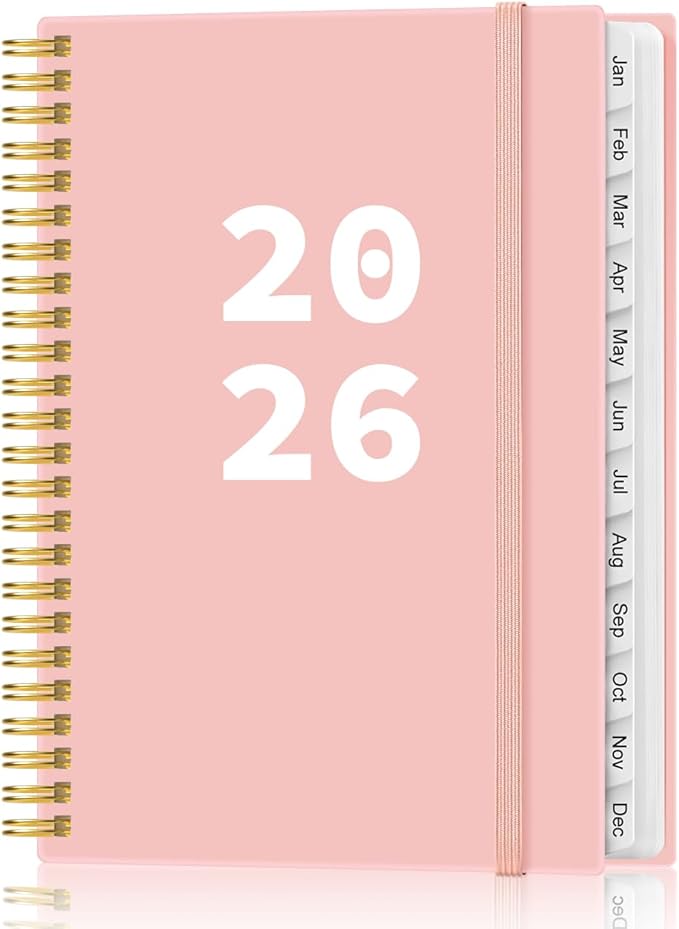 2026 Planner - Planner 2026 from January 2026 - December 2026, Weekly & Monthly Planner Spiral Bound with 12 Monthly Tabs, Inner Pocket, 6.4" x 8.5", Pink-A