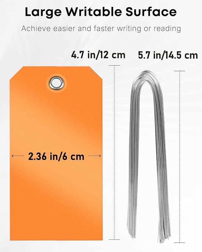 Uniclife 120 Pcs Orange Plastic Tags for Labeling 4.7"x 2 3/8" Plastic Shipping Tag with Wire Writable Waterproof Tag Price Tags with Reinforced Eyelet Blank Hang Label for Luggage, 4.7" L x 2 3/8" W