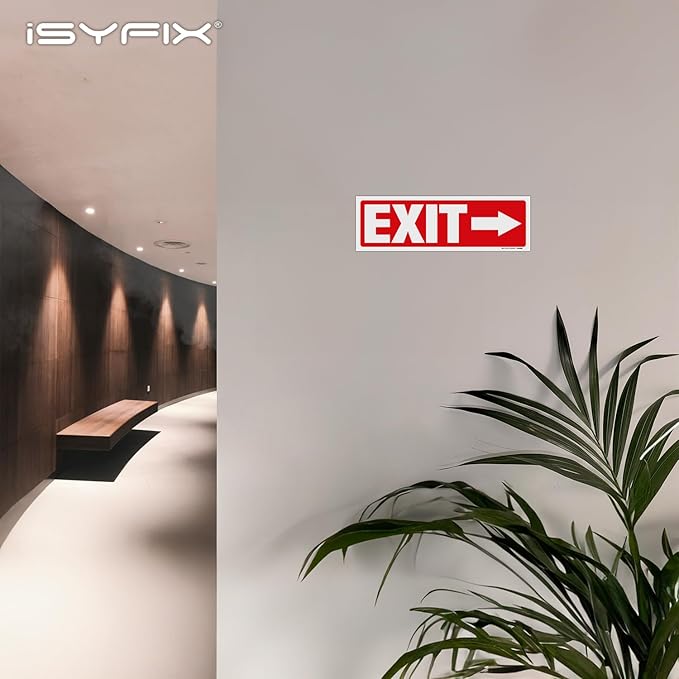 iSYFIX Exit Signs Stickers 6 Pack 12x4 Inch - Laminated Premium Vinyl Directional Right Arrow Signs for Buildings, Office, Workplace, Stores, Schools, Theaters, Parking, Restaurants, Factories