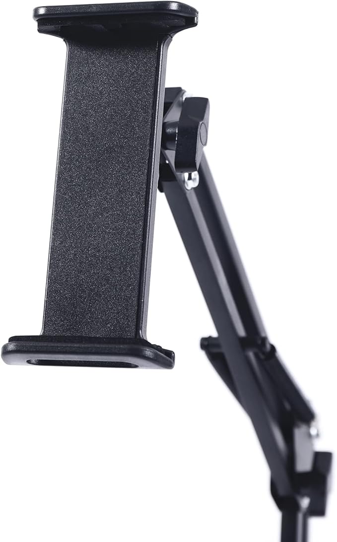 Fufiea Floor Stand for Tablet & Phone, 63" Heavy-Duty Carbon Steel Stand with 360° Rotation, Knob-Locking Stable Base for iPad, Monitor, Video Calls, Home Office & Bedroom (Black)