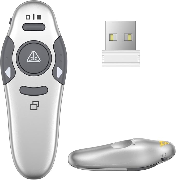 QUI Presentation Clicker Wireless Presenter Remote Clicker for PowerPoint Presentation Remote, PowerPoint Slide Advancer for Mac/Windows/Linux, Google Slide/PPT/Keynote, USB A, Silver