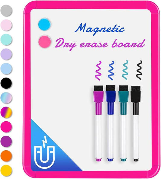 VUSIGN Small White Board Dry Erase, 8.5'' x 11'' Magnetic Dry Erase Board, Mini Whiteboard with Markers for Students, Fridge, Wall, Locker, Dark Pink