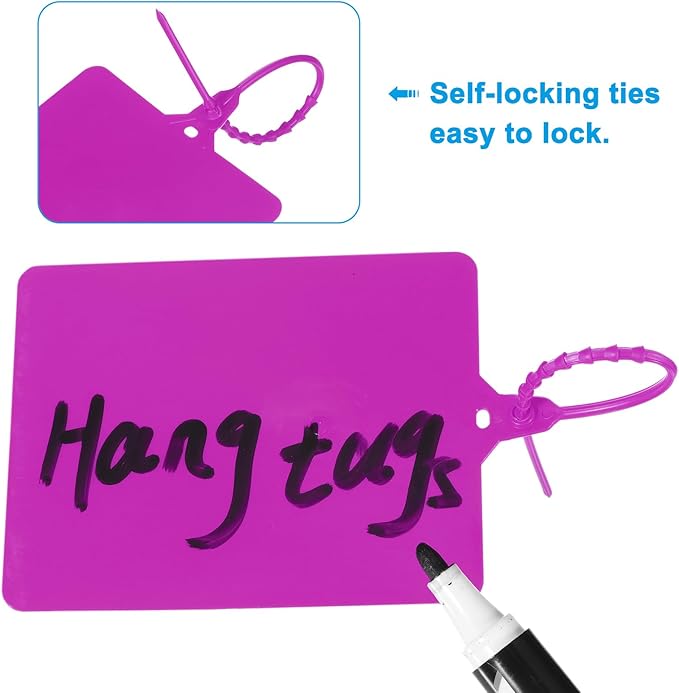 MECCANIXITY Plastic Seals Shipping Tags, for Basket Labels Cable Labels Tags Product Identification Tags, Logistics Marking, Outdoor Tagging, 3.1x3.9 Inch Purple 50Packs