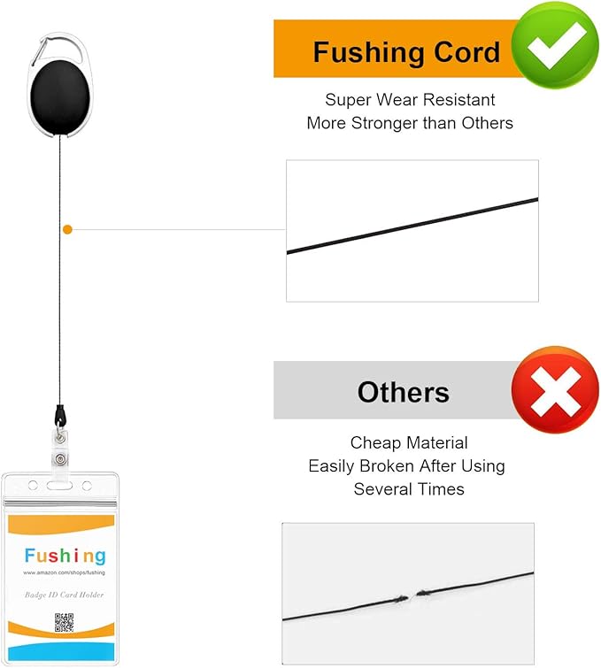 Fushing 20Pcs Retractable ID Badge Holders ID Badge Reels with Clip Retractable Badge Holders for Office Worker Doctor Nurse (Black)