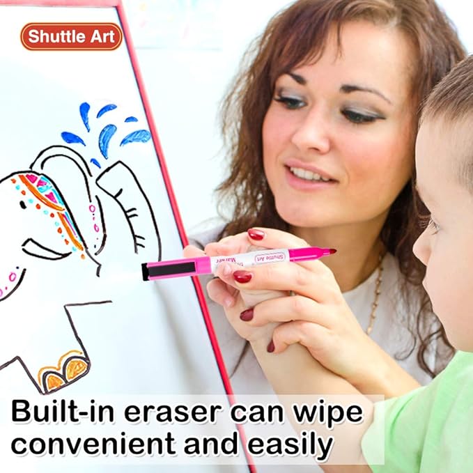 Shuttle Art Magnetic Whiteboard Markers, 20 Pieces Fine Tip and Eraser, Dry Erase Whiteboard Markers, for Writing on Whiteboards, Weekly Planner, Glass for School Office Home