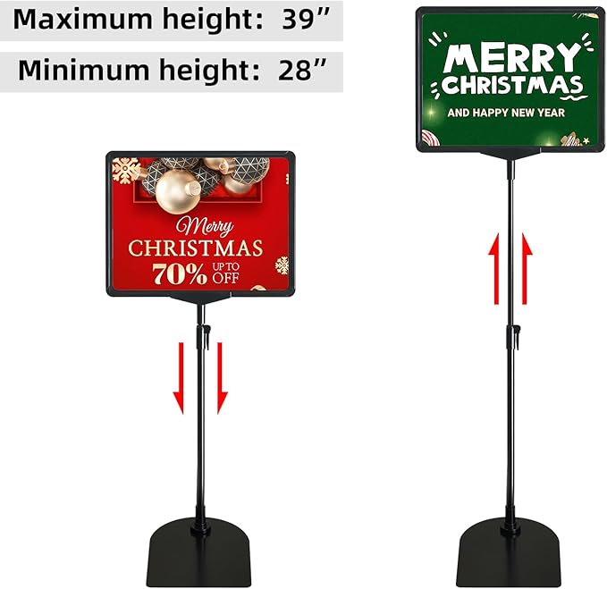 ONCEMORE Sign Holder, 8.5 x 11 Inch Sign Stand with Adjustable Height Snap Open, Reusable Sign Stands for Display Advertising Business Signage, Vertical and Horizontal Two View Modes (Black, 6 Pack)