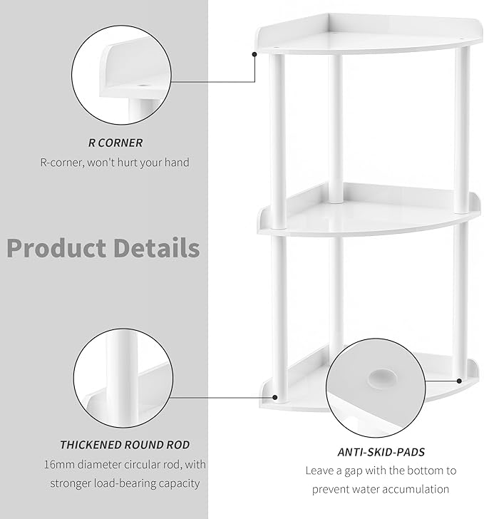 Sezanrpt 3 Tier Countertop Corner Organizer Shelf 7x7x15.7 Inch, White Countertop Acrylic Bathroom Corner Shelf, Vanity Storage Organizer for Cosmetics, Toiletries