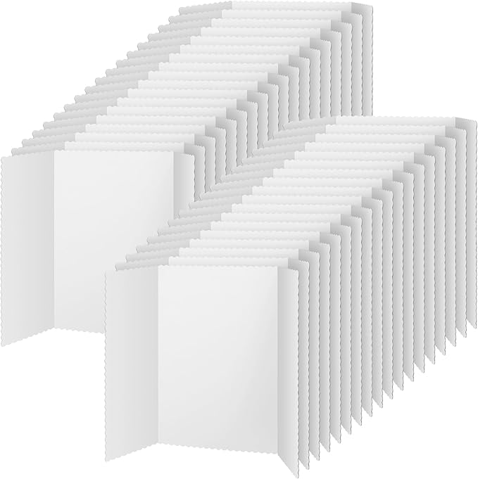 Ctosree 36 Pcs 14 * 22 Inch Tri Fold Poster Board Bulk, Science Fair Project Display Paperboard, Single Wall, Lightweight Presentation Board (White)