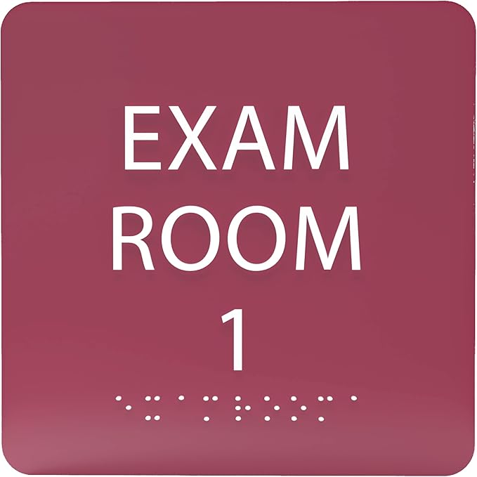 ADA CENTRAL SIGNS - 6" X6" Exam Room 1 Sign - ADA Compliant Tactile Graphics Grade 2 Braille Text Acrylic Wall Signs - Educational Institution Directional Assistance Test Center Door Sign for Schools