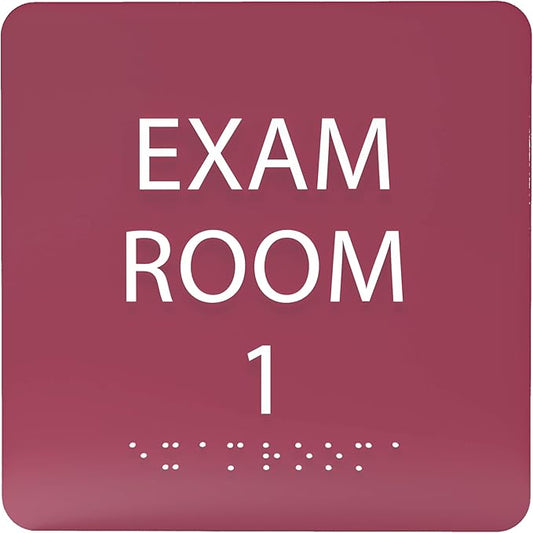 ADA CENTRAL SIGNS - 6" X6" Exam Room 1 Sign - ADA Compliant Tactile Graphics Grade 2 Braille Text Acrylic Wall Signs - Educational Institution Directional Assistance Test Center Door Sign for Schools