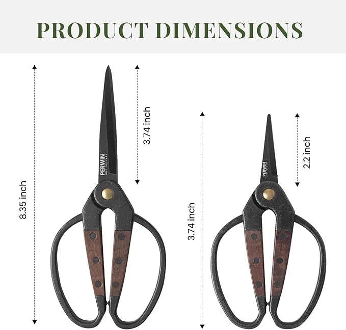 PERWIN Garden Flower Bonsai Scissors,Walnut Wide Handles Pruning Gardening Scissors Floral Shears for Gardening,Succulent Harvest, and Precision Plant Trimming Care