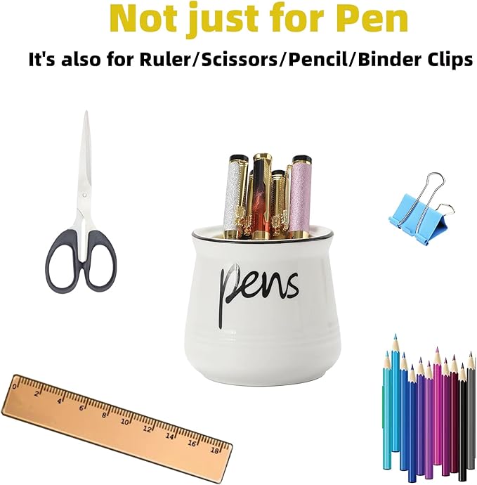 ONTUBE Porcelain Pens Holder Stand,Ceramic Pencils Holder (White)