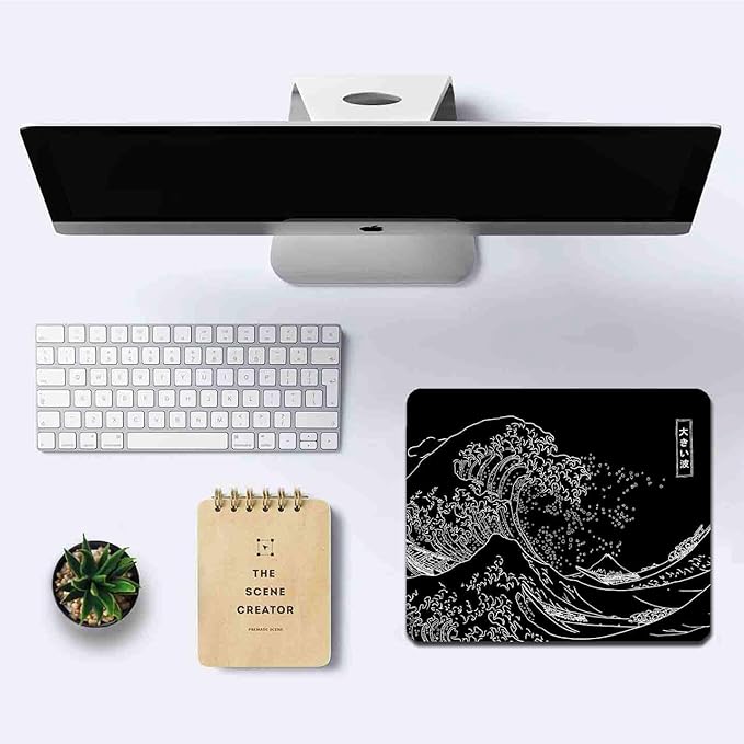 IMAYONDIA Japanese Great Wave Mouse Pad, Black Anime Gaming Mouse Pad, Kanagawa Mousepad, Non-Slip Rubber Base Computer Mice Pad for School Home Office, 9.5 x 7.9 Inch