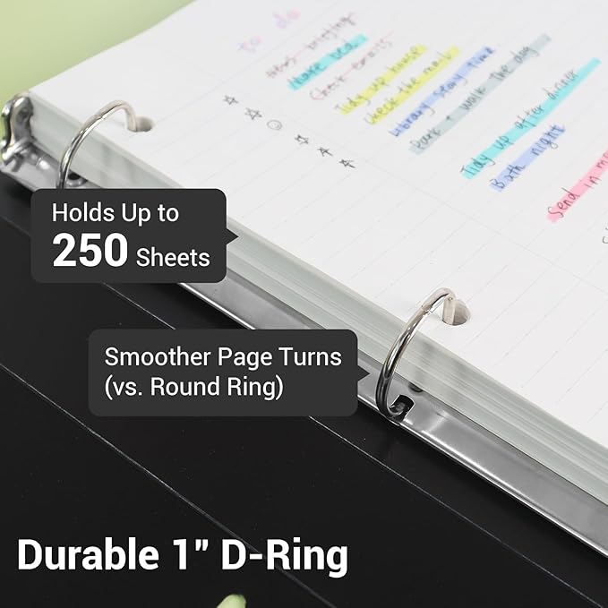 MUKAWA 1 Inch 3 Ring Binder, D-Ring Binder Holds 250 Sheets, PP Cover with Writable Spine Label, Lay-Flat Design, Letter Size 8.5x11, Lightweight for School, Office & Home Organization, 4 Pack, Black