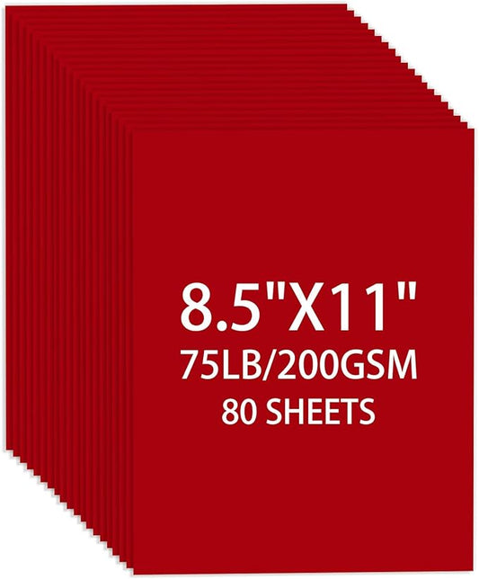 Cardstock 8.5 X 11, 80 Sheets Christmas Red Card Stock, 75lb/ 200gsm Copy Paper, Cardstock Printer Paper for Art, Drawing, Invitations, DIY Cards, Craft, Construction, School & Office Supplie