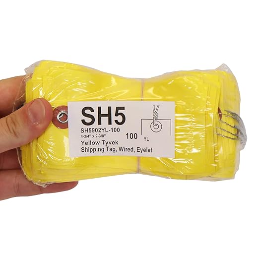 SmartSign Blank Tyvek Shipping Tags with Wire, Size #5 | 4 3/4" x 2 3/8", Pack of 100, Yellow, Made in USA