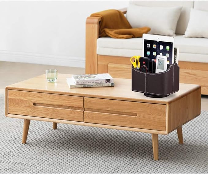 PUSU Remote Control Holder PU Leather 360 Degrees Rotatable Desktop Supply Organizer Storage Box for Controllers Media Stationery Nightstand TV Caddy E-reader iPad Phone Pen/Pencil Cosmetic(Brown)