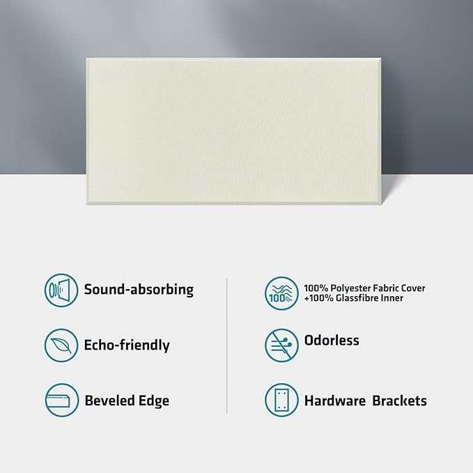 23.62" X 11.81" X 2" Fiberglass Wall Panel, 4 Pack Acoustic Panels, Acoustic Panels Sound Absorbing for Office, Studio, Home Theatre - Beige