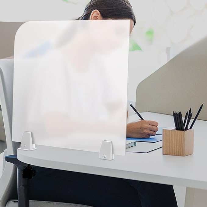 Desk Divider, Acrylic Desk Privacy Panels, Privacy Desk Screen, Frosted Acrylic Partitions with C-Type Clamps Acrylic Table Top Sneeze Guard for Offices Schools (17x18x2 in)