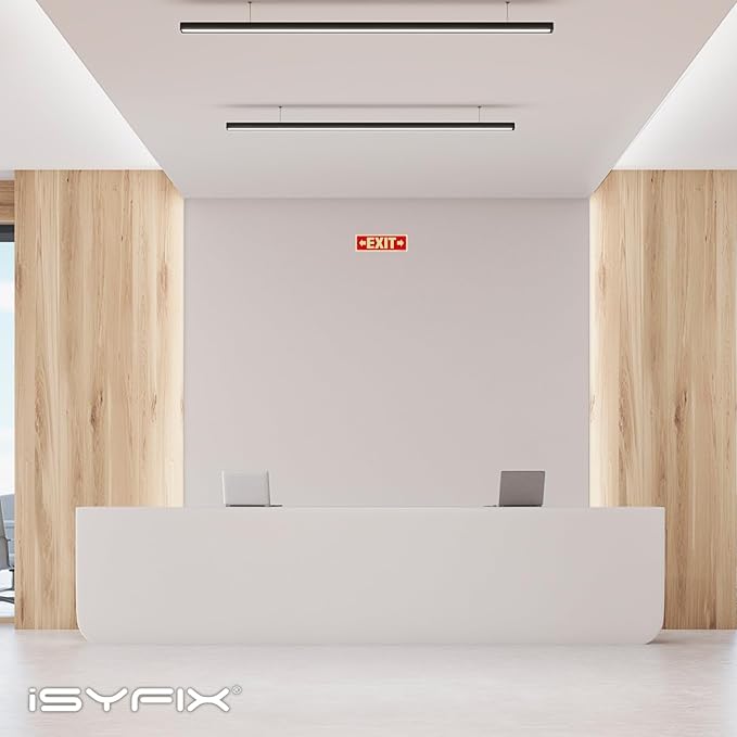 iSYFIX Exit Signs with Directional Right & Left Arrow - 6 Pack 12x4 Inch Glow in the Dark for Business, School, Office, Warehouse - Durable 40 Mil Polystyrene, UV Laminated, Waterproof, Scratch & Fade Resistant
