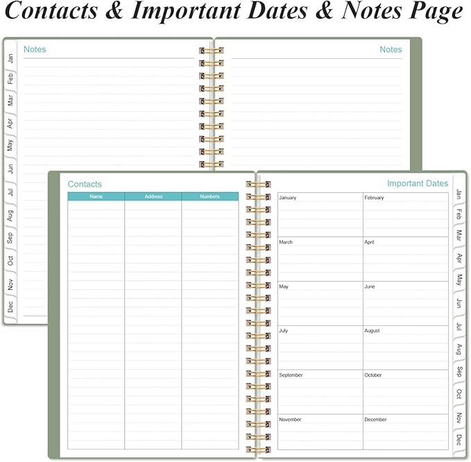 2026 Planner - Planner 2026 from January 2026 - December 2026, Weekly & Monthly Planner Spiral Bound with 12 Monthly Tabs, Inner Pocket, 6.4" x 8.5", Green-A