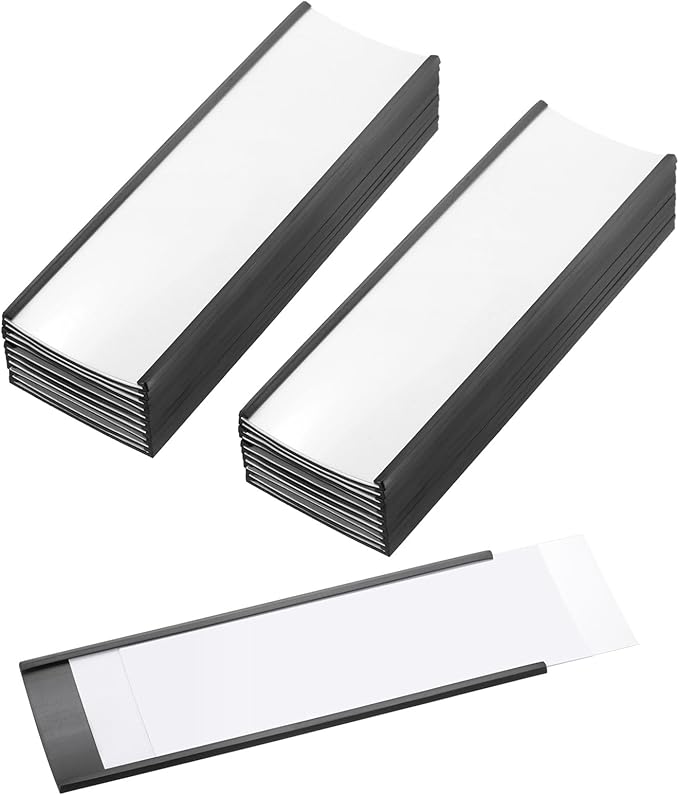 PATIKIL Magnetic Label Holder 6" x 2" with Paper Inserts, 25 Pcs C Channel Magnetic File Cabinet Labels Shelf Data Card Holder Signs for Metal Racks Shelves Whiteboard Tool Box