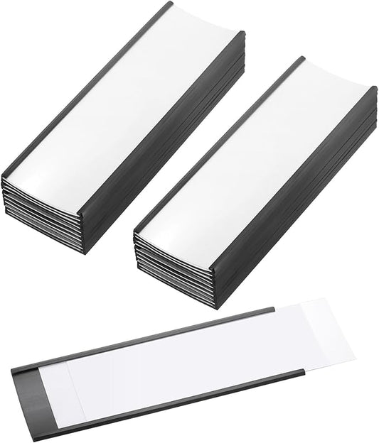 PATIKIL Magnetic Label Holder 6" x 2" with Paper Inserts, 25 Pcs C Channel Magnetic File Cabinet Labels Shelf Data Card Holder Signs for Metal Racks Shelves Whiteboard Tool Box