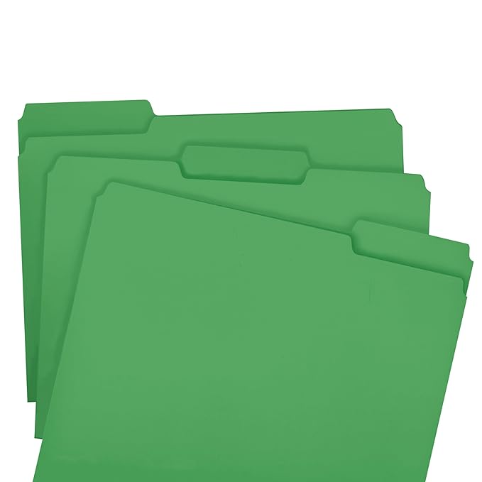 Smead Standard File Folders, 100 Count, Green, 1/3-Cut Tabs, Letter Size (12143)