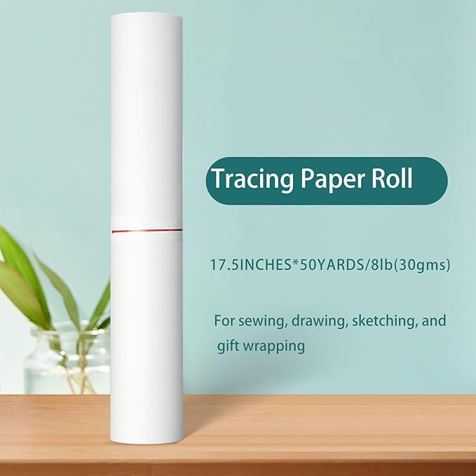 SEMLEART Tracing Paper Roll,17.5-inch x 50yard，White Translucent Vellum,Pattern Paper for Sewing, Drawing, Sketching, Gift Wrapping