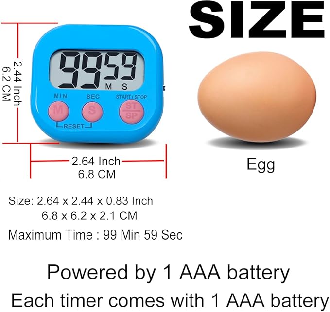 Digital Kitchen Timer, BESTWYA Electronic Timer with Clear LCD Screen Count Up and Down Function 3 Big Buttons On/Off Switch Button (2, Blue & Pink)