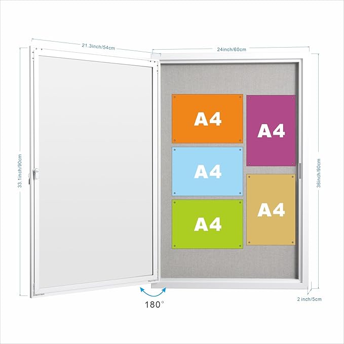 36×24 Inch Lockable Enclosed Bulletin Board, Weather-Resistant Outdoor Noticeboard with 2Locking Doors, Wall-Mounted Silver Aluminum Frame & Grey Felt Presentation Board