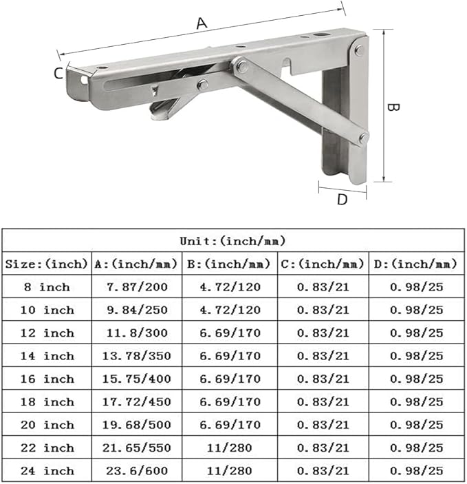 Folding Shelf Brackets, Max Load 300 lb, Heavy Duty Stainless Steel Collapsible Wall Mounted Shelf Brackets for Table, Space Saving DIY Bracket, Pack of 2 (2, 14 Inch)