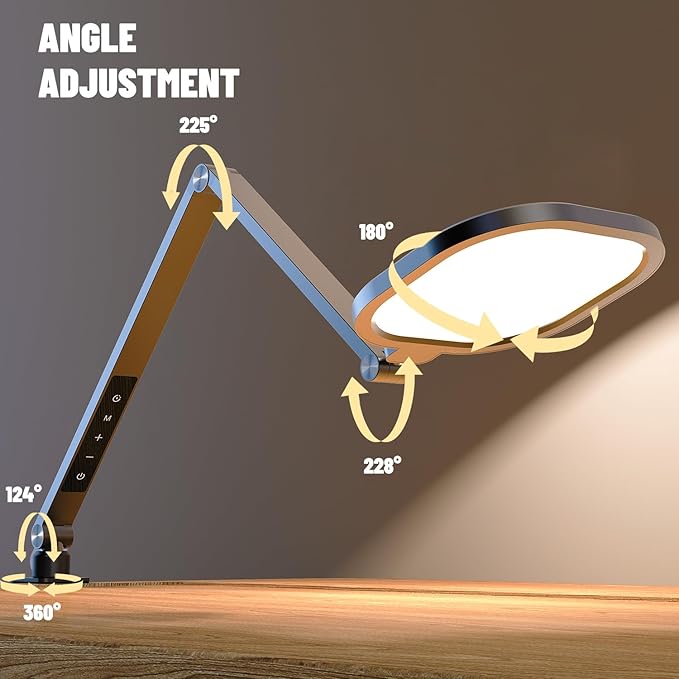 Desk Lamps for Home Office, 2000LM Eye-Caring Desk Light with Clamp, Dimmable Zoom Lighting with 3 Colors & 10 Brightness, Remote Computer Ring Light for Video Calls,Conference, Reading, CRI>95