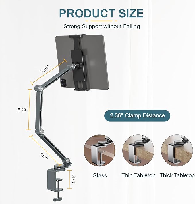 Houele Tablet Stand Holder, Adjustable Foldable Tablet Arm iPad Desk Mount with 360°Rotate Base, Phone Holder iPad Stand for Desk and Bed, Compatible with Tablets, Phones or Other 4-15.6" Device