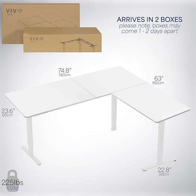 VIVO Electric Corner 75 x 63 inch L-Shaped Standing Desk, Memory Height Adjustment, White Top White Frame, DESK-E3CTW-75