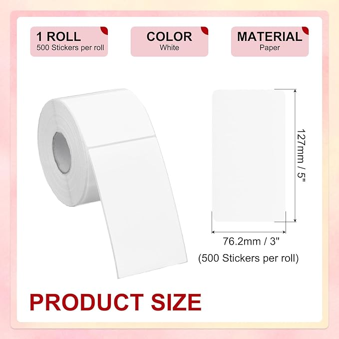 PATIKIL 3 x 5 Inch Rectangle Inventory Color Coding Labels 1 Roll, Square Self-Adhesive Inventory Label Stickers for Office Home Organization Name Tags, 500 Per Roll, White
