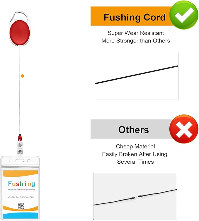 Fushing 20Pcs Retractable ID Badge Holders ID Badge Reels with Clip Retractable Badge Holders for Office Worker Doctor Nurse (Red)