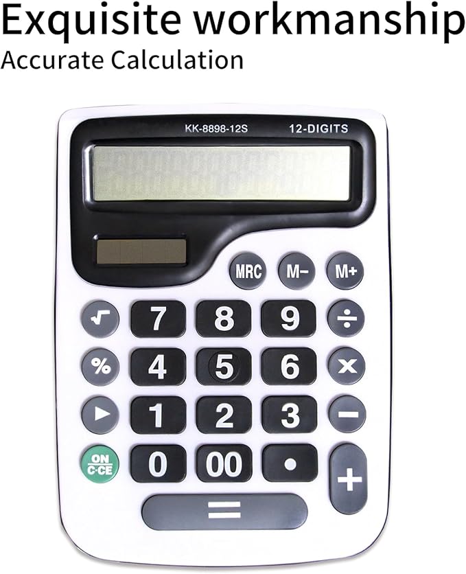 YEBMoo 12 Digit Desktop Calculator with Large LCD Display and Sensitive Button, Dual Solar Power and Battery, Standard Function for Office (YE8898)