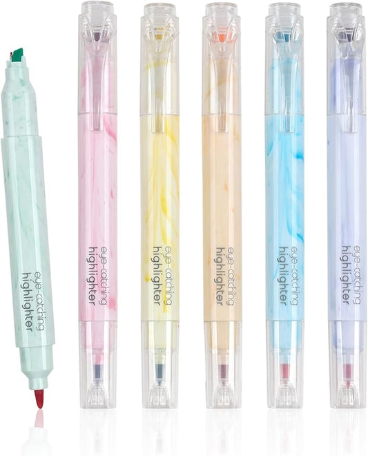 Techjob Aesthetic Highlighters 6 Pack Dual Tips,Double Line Highlighters Assorted Colors, Home and Office Use, Teacher Supplies, Ideal Highlighter for Organizing and Coloring