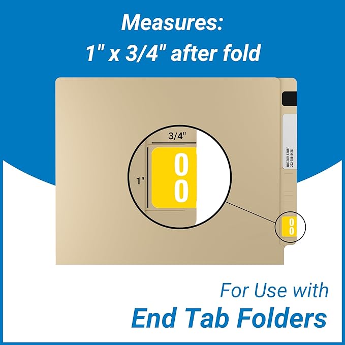 Doctor Stuff - File Folder Labels, Terminal Digit Filing, Consecutive Double Digit Numbers 00-09, Compatible with SMEAD DDS - SMDM Series Chart Stickers, Yellow, 1" x 1-1/2", 500/Roll