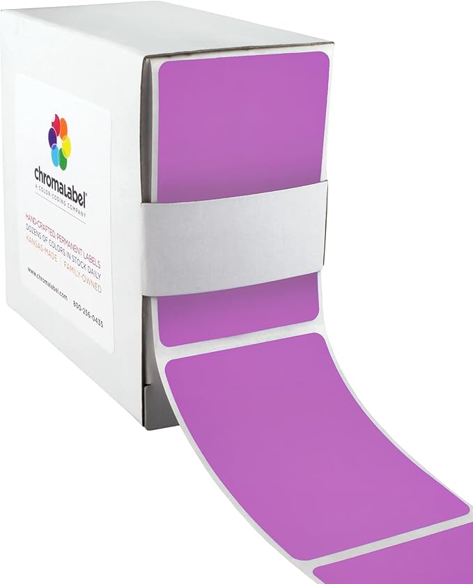 ChromaLabel 2 x 3 inch Permanent Color Code Rectangle Labels, 250 Labels per Dispenser Box, Violet
