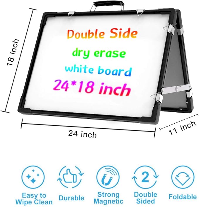 Whiteboard Dry Erase Boards, Portable White Board Double Sided Magnetic Board Stand,Foldable Hanging Wall Desktop Boards Easel for Kids Students Teacher for School Home Kitchen Office 24x18 Inch