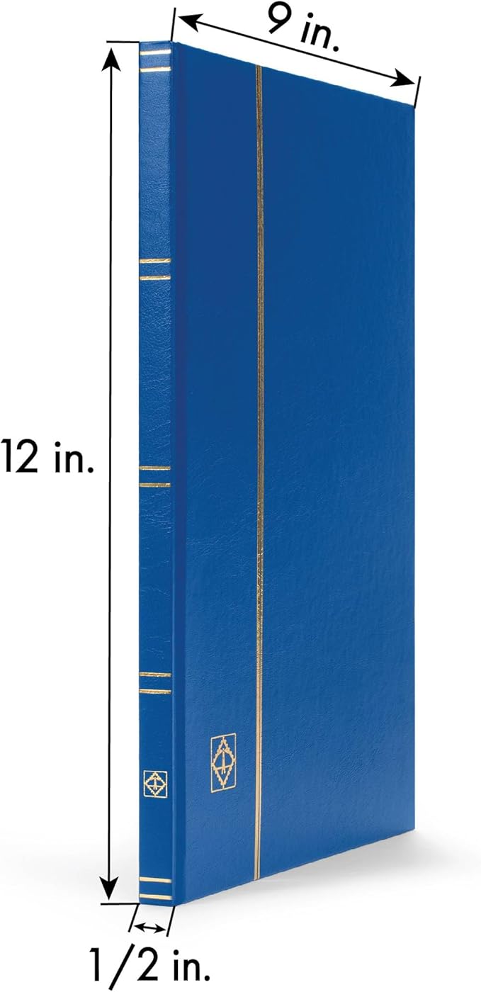 LIGHTHOUSE – “BASIC” Hard Cover Stockbook for Stamps – 16 White Cardstock 9”x12” (A4) Pages with Glassine Strips - Blue