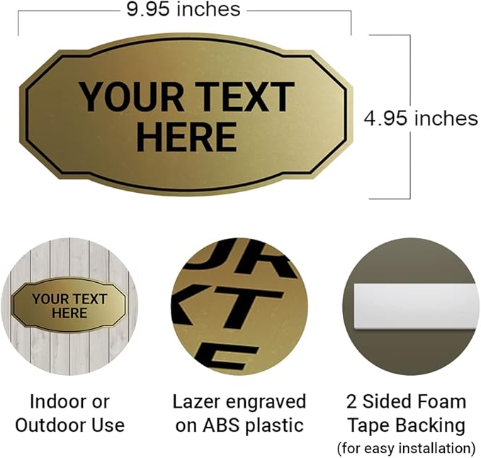 Custom Victorian Wall or Door Sign – Personalized Plastic Sign with Your Text – Easy to Install with Strong Double-Sided Tape – Indoor/Outdoor Use – Made in the USA