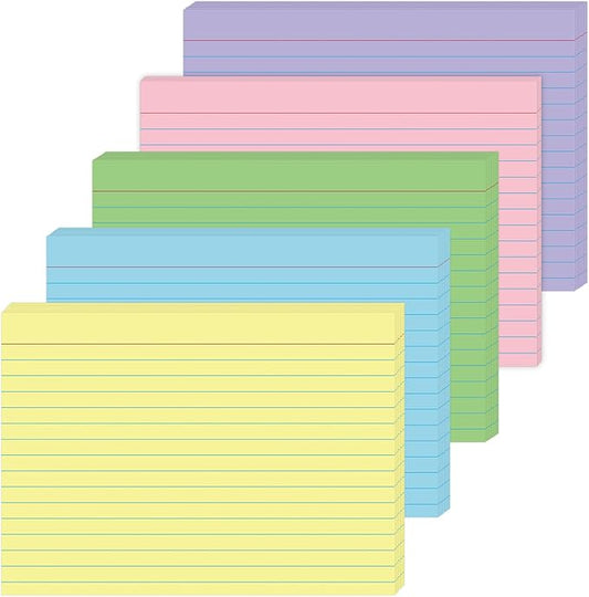 JINMIKEJI Colored Index Cards 5x7 Inch - 50 Pack Ruled Flash Cards for Students, Office & Home, Durable Study Note Cards with Lines