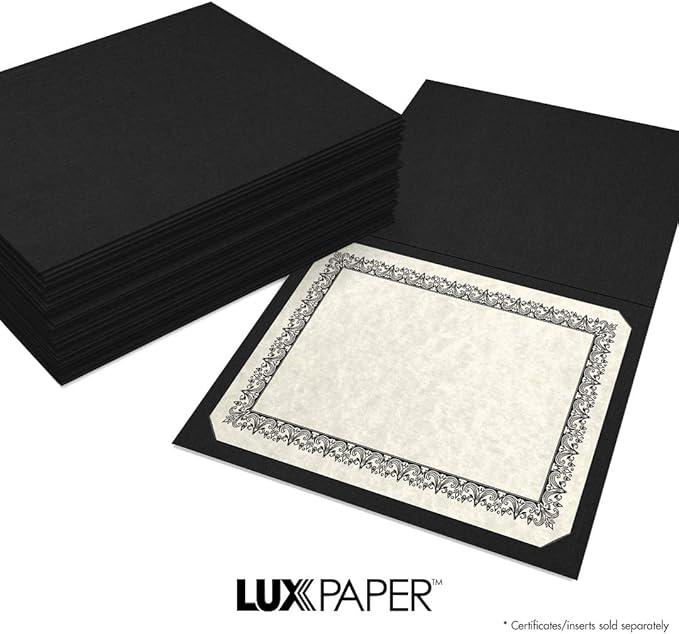 LUXPaper 9.5" x 12" Certificate Holders | Black Linen | 100lb. Cover | 250 Qty