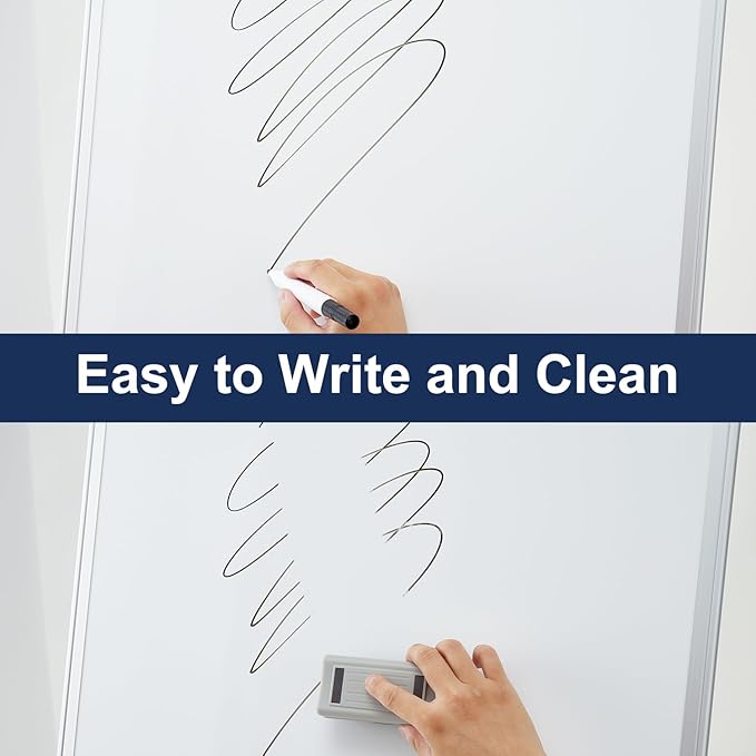 TSJ OFFICE Mobile Whiteboard Standing - 36 X 24 Inches Magnetic Dry Erase Easel, Height Adjustable Rolling White Board on Wheels with Flip Chart Hooks, White