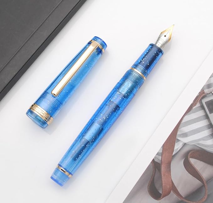 JINHAO 82 Fountain Pen (Transparent Fluorescent Blue,Fine Nib 0.5mm)