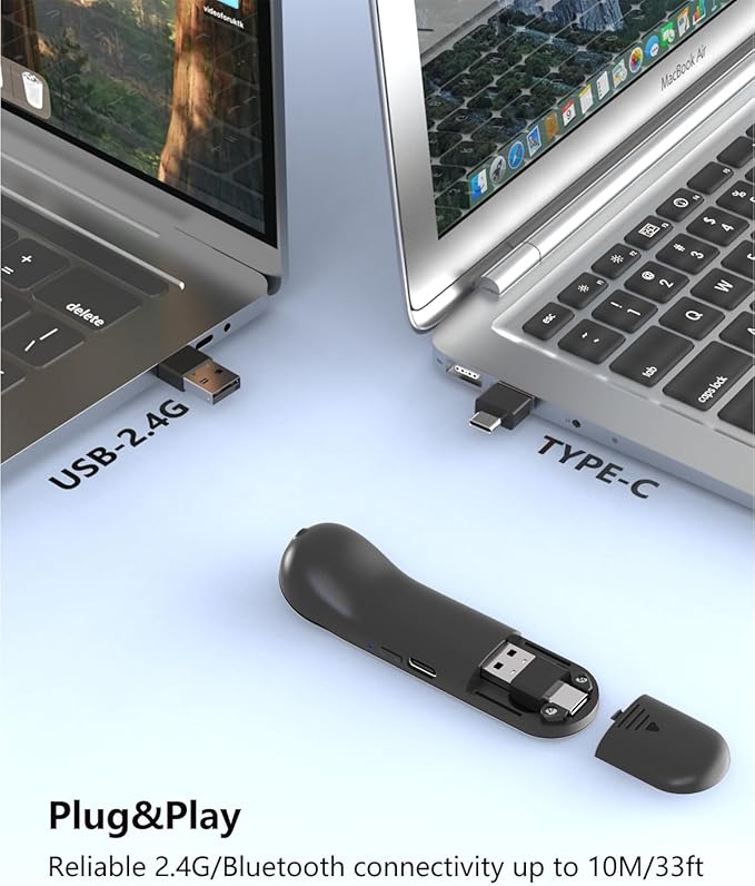 Air Mouse for PC/iOS/Android with Touchpad Rechargeable Wireless Presentation for PPT Pointer Bluetooth 2.4G Remote Control for PowerPoint/Keynote/Tiktok/Camera/Kindle App (Silver)