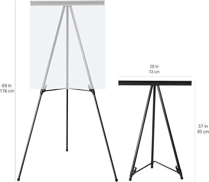 Amazon Basics High Boardroom Black Aluminum Flipchart Whiteboard and Display Easel Stand with Adjustable Height Telescope Tripod, Black, 37 x 18 x 28 Inches